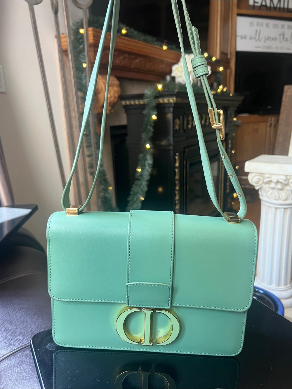 Christian Dior Mint Green Leather Crossbody with Gold CD Hardware